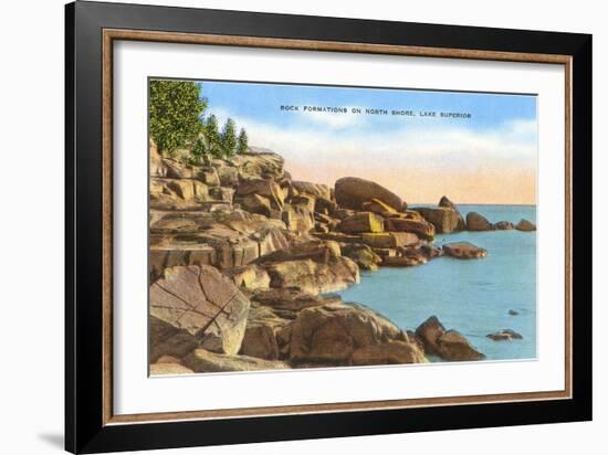 Rocks on North Shore, Lake Superior, Minnesota-null-Framed Art Print