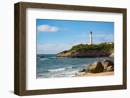 Rocks on the Sandy Beach and the Lighthouse in Biarritz, Pyrenees Atlantiques, Aquitaine-Martin Child-Framed Photographic Print