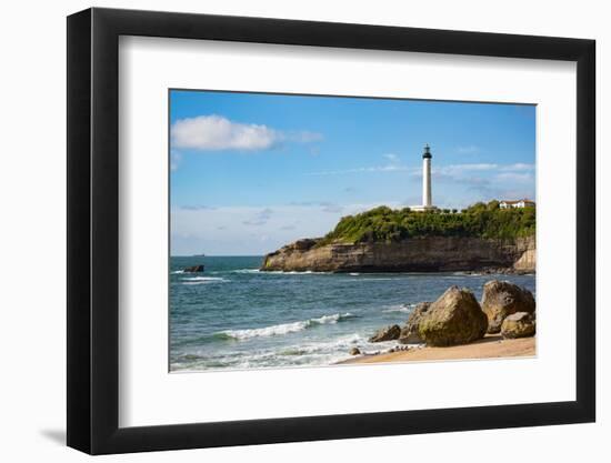 Rocks on the Sandy Beach and the Lighthouse in Biarritz, Pyrenees Atlantiques, Aquitaine-Martin Child-Framed Photographic Print