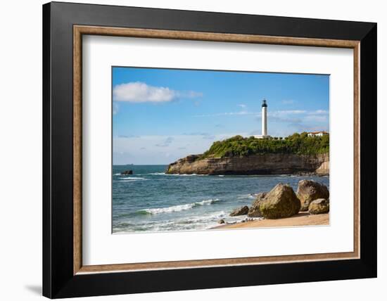 Rocks on the Sandy Beach and the Lighthouse in Biarritz, Pyrenees Atlantiques, Aquitaine-Martin Child-Framed Photographic Print