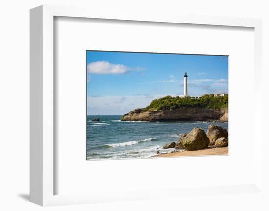 Rocks on the Sandy Beach and the Lighthouse in Biarritz, Pyrenees Atlantiques, Aquitaine-Martin Child-Framed Photographic Print