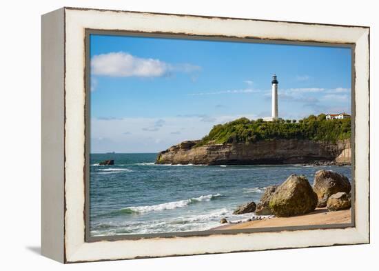 Rocks on the Sandy Beach and the Lighthouse in Biarritz, Pyrenees Atlantiques, Aquitaine-Martin Child-Framed Premier Image Canvas