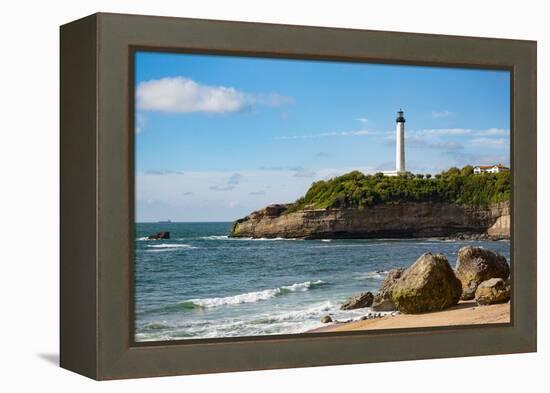 Rocks on the Sandy Beach and the Lighthouse in Biarritz, Pyrenees Atlantiques, Aquitaine-Martin Child-Framed Premier Image Canvas