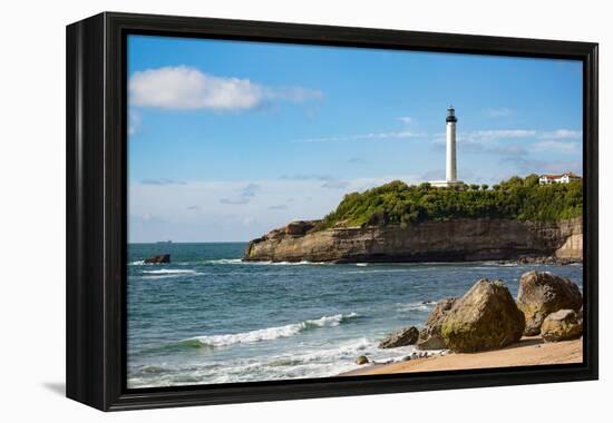 Rocks on the Sandy Beach and the Lighthouse in Biarritz, Pyrenees Atlantiques, Aquitaine-Martin Child-Framed Premier Image Canvas