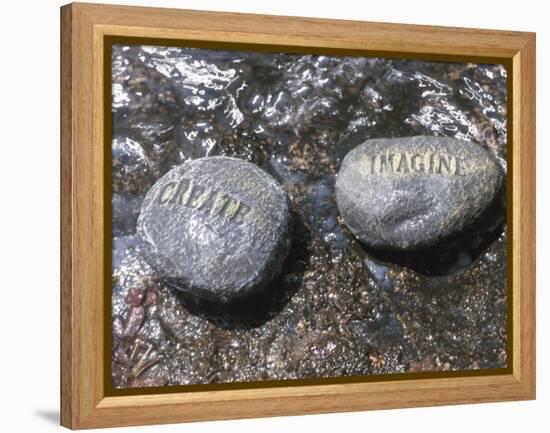 Rocks with the Words Imagine and Create in Water-null-Framed Premier Image Canvas