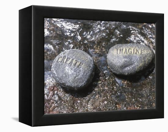 Rocks with the Words Imagine and Create in Water-null-Framed Premier Image Canvas