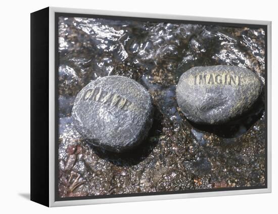 Rocks with the Words Imagine and Create in Water-null-Framed Premier Image Canvas