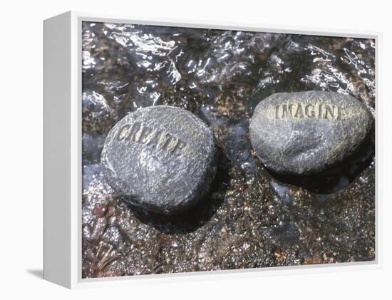 Rocks with the Words Imagine and Create in Water-null-Framed Premier Image Canvas