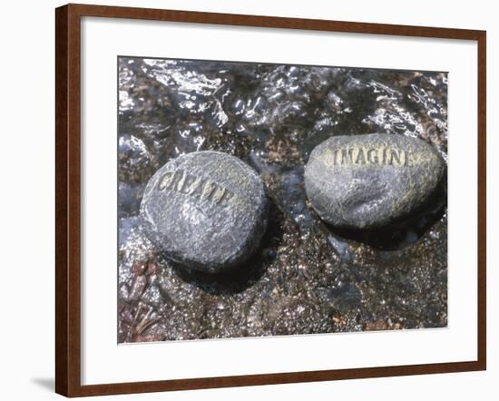 Rocks with the Words Imagine and Create in Water-null-Framed Photographic Print