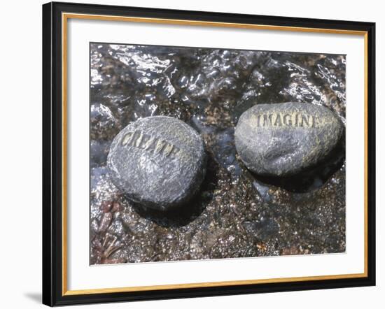 Rocks with the Words Imagine and Create in Water-null-Framed Photographic Print