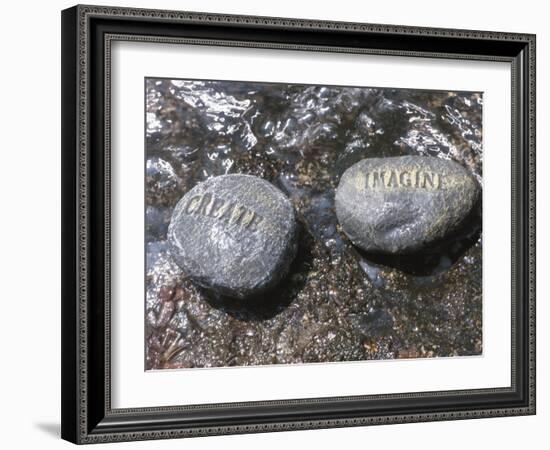 Rocks with the Words Imagine and Create in Water-null-Framed Photographic Print