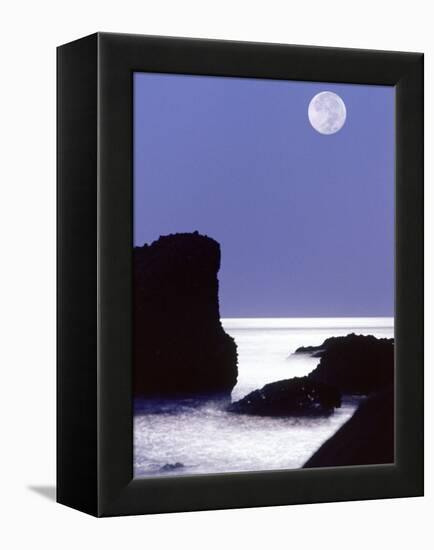 Rocks with Water and Full Moon, Laguna Beach, CA-Mitch Diamond-Framed Premier Image Canvas