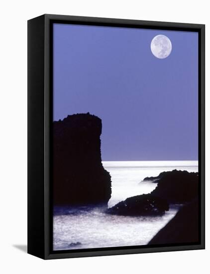 Rocks with Water and Full Moon, Laguna Beach, CA-Mitch Diamond-Framed Premier Image Canvas