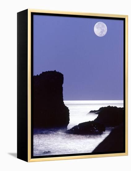 Rocks with Water and Full Moon, Laguna Beach, CA-Mitch Diamond-Framed Premier Image Canvas