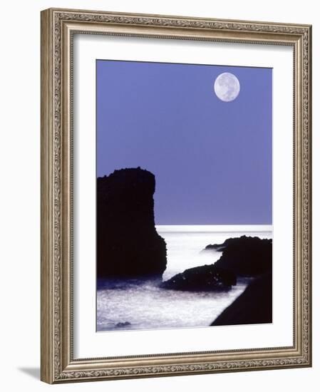 Rocks with Water and Full Moon, Laguna Beach, CA-Mitch Diamond-Framed Photographic Print