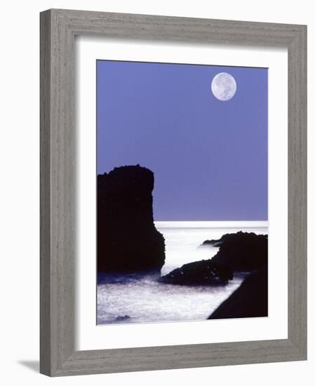 Rocks with Water and Full Moon, Laguna Beach, CA-Mitch Diamond-Framed Photographic Print