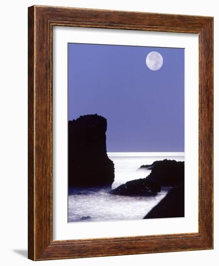 Rocks with Water and Full Moon, Laguna Beach, CA-Mitch Diamond-Framed Photographic Print