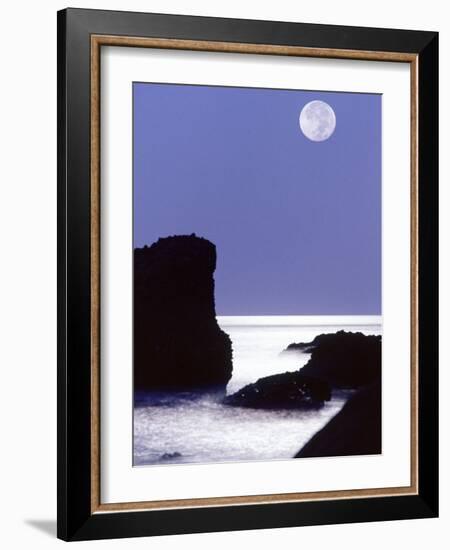 Rocks with Water and Full Moon, Laguna Beach, CA-Mitch Diamond-Framed Photographic Print