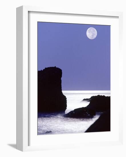 Rocks with Water and Full Moon, Laguna Beach, CA-Mitch Diamond-Framed Photographic Print