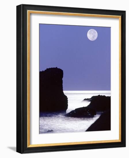 Rocks with Water and Full Moon, Laguna Beach, CA-Mitch Diamond-Framed Photographic Print