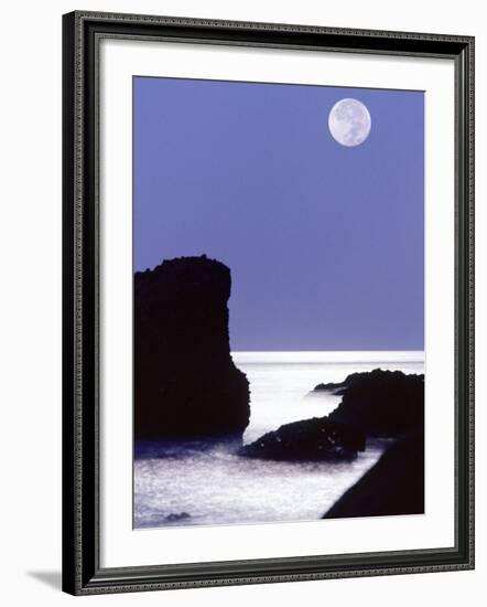 Rocks with Water and Full Moon, Laguna Beach, CA-Mitch Diamond-Framed Photographic Print