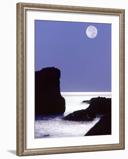 Rocks with Water and Full Moon, Laguna Beach, CA-Mitch Diamond-Framed Photographic Print