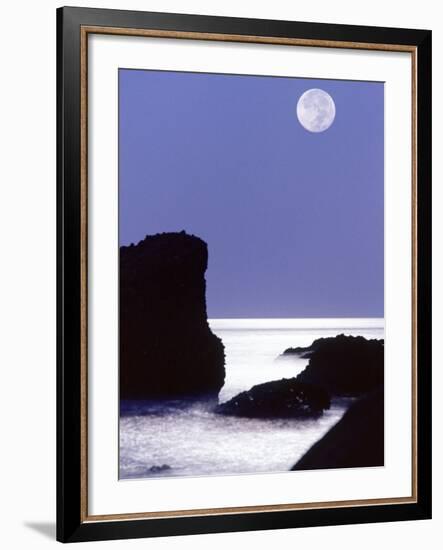 Rocks with Water and Full Moon, Laguna Beach, CA-Mitch Diamond-Framed Photographic Print