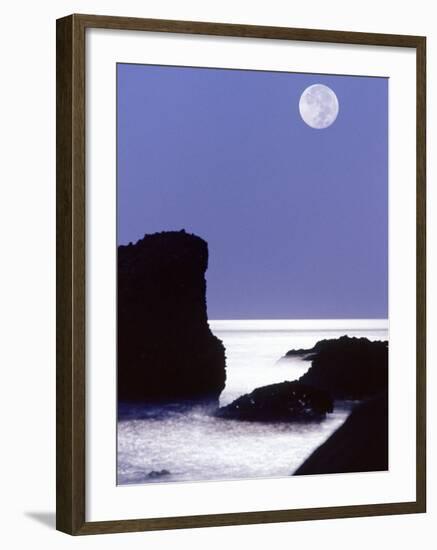 Rocks with Water and Full Moon, Laguna Beach, CA-Mitch Diamond-Framed Photographic Print