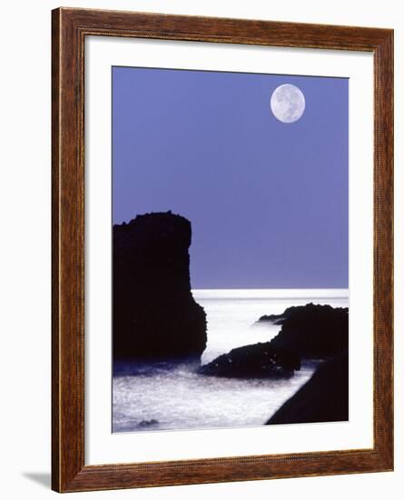 Rocks with Water and Full Moon, Laguna Beach, CA-Mitch Diamond-Framed Photographic Print