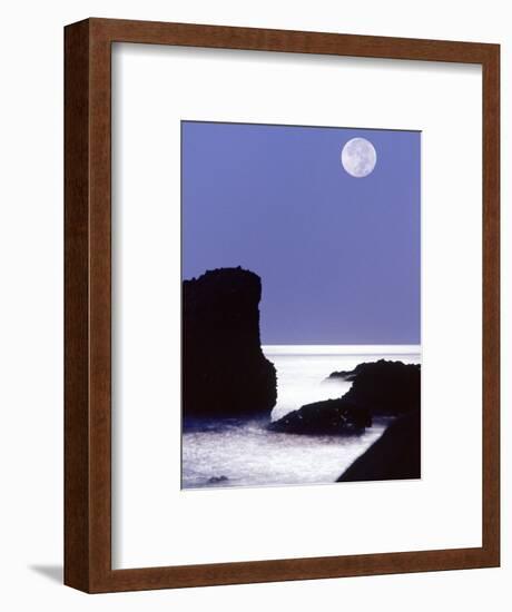 Rocks with Water and Full Moon, Laguna Beach, CA-Mitch Diamond-Framed Photographic Print