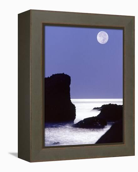 Rocks with Water and Full Moon, Laguna Beach, CA-Mitch Diamond-Framed Premier Image Canvas