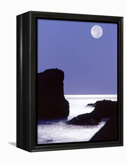 Rocks with Water and Full Moon, Laguna Beach, CA-Mitch Diamond-Framed Premier Image Canvas