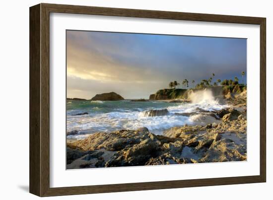 Rocky Coast and Palms-Lantern Press-Framed Art Print