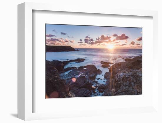 Rocky Coast at Treyarnon Bay at Sunset, Cornwall, England, United Kingdom, Europe-Matthew-Framed Photographic Print