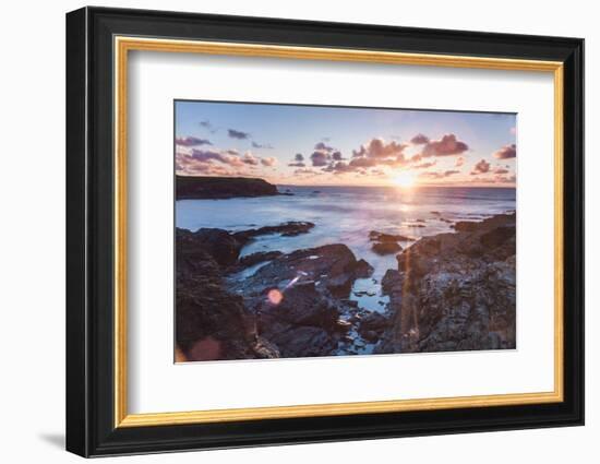 Rocky Coast at Treyarnon Bay at Sunset, Cornwall, England, United Kingdom, Europe-Matthew-Framed Photographic Print