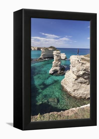 Rocky Coast with Stone Pillars, the Mediterranean Sea, Apulia, Italy-Markus Lange-Framed Premier Image Canvas