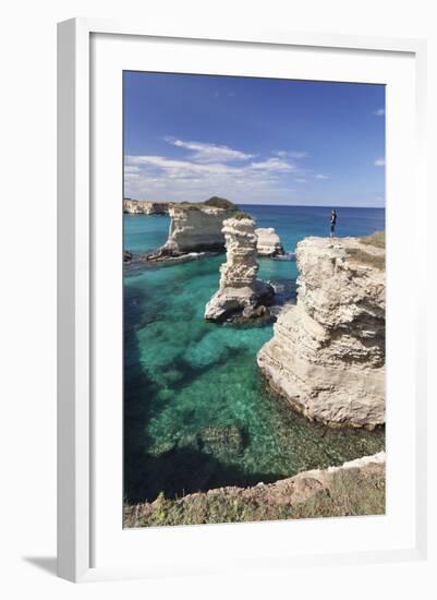 Rocky Coast with Stone Pillars, the Mediterranean Sea, Apulia, Italy-Markus Lange-Framed Photographic Print