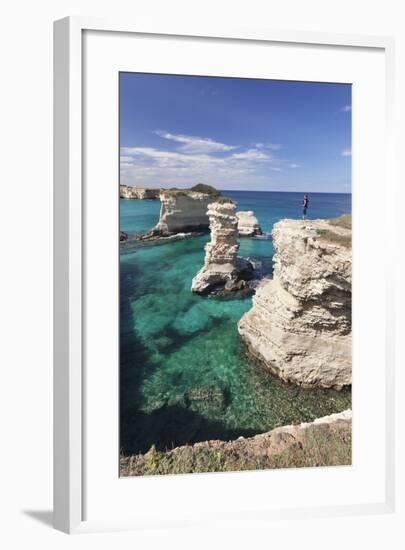 Rocky Coast with Stone Pillars, the Mediterranean Sea, Apulia, Italy-Markus Lange-Framed Photographic Print