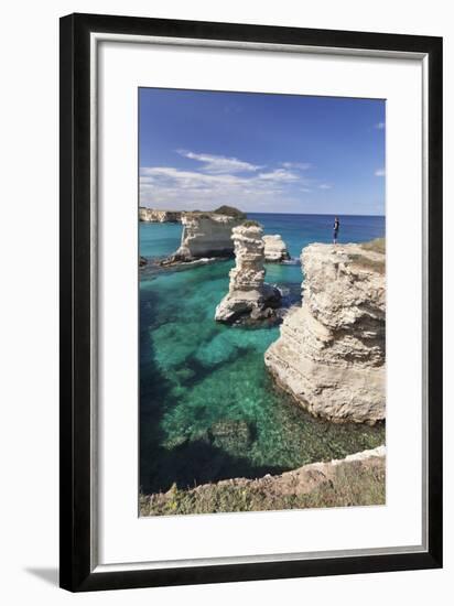 Rocky Coast with Stone Pillars, the Mediterranean Sea, Apulia, Italy-Markus Lange-Framed Photographic Print