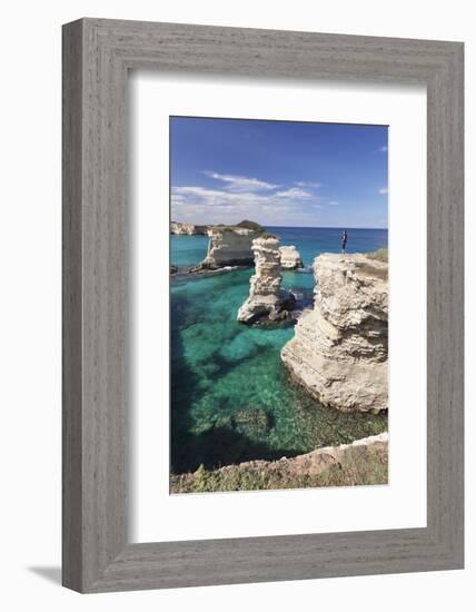 Rocky Coast with Stone Pillars, the Mediterranean Sea, Apulia, Italy-Markus Lange-Framed Photographic Print