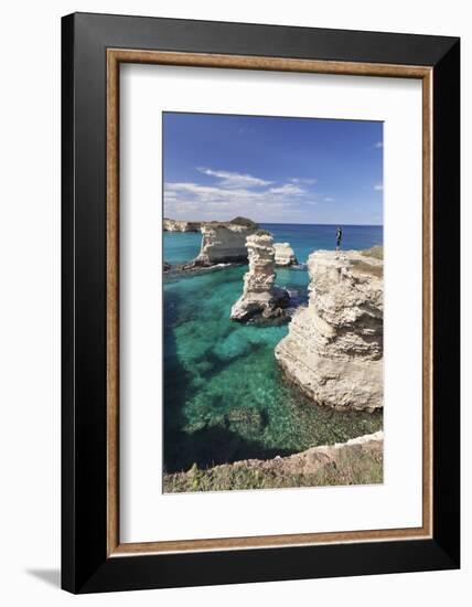 Rocky Coast with Stone Pillars, the Mediterranean Sea, Apulia, Italy-Markus Lange-Framed Photographic Print