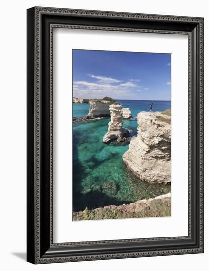 Rocky Coast with Stone Pillars, the Mediterranean Sea, Apulia, Italy-Markus Lange-Framed Photographic Print