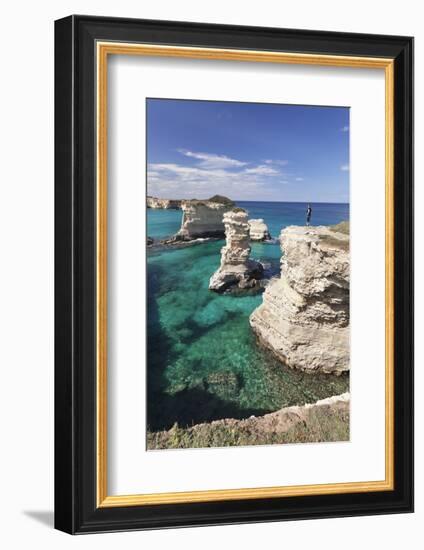 Rocky Coast with Stone Pillars, the Mediterranean Sea, Apulia, Italy-Markus Lange-Framed Photographic Print