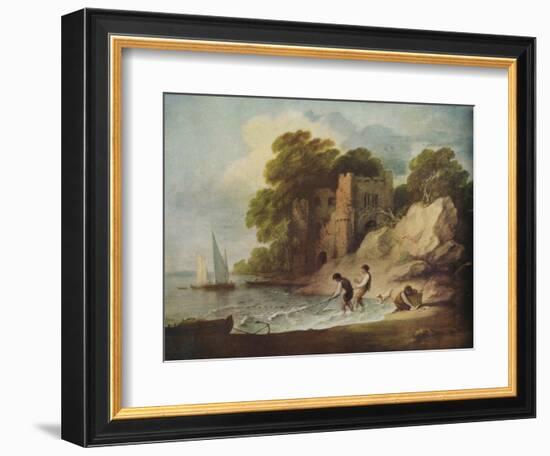 ''Rocky Coastal Scene with Ruined Castle, Boats and Fishermen', 1780-1781 (1946)-Thomas Gainsborough-Framed Giclee Print