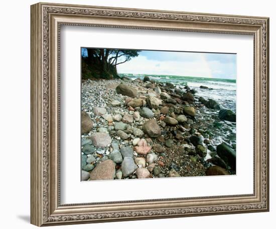 Rocky Coastline and Rainbow, Jasmund National Park, Island of Ruegen, Germany-Christian Ziegler-Framed Photographic Print