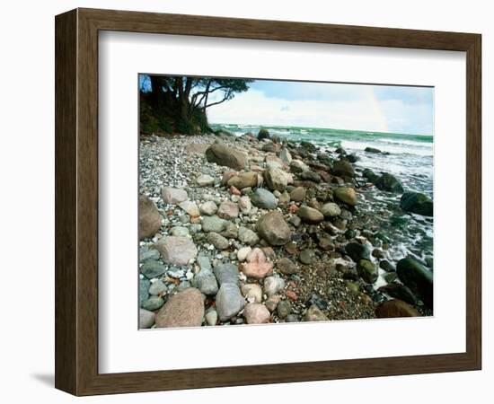 Rocky Coastline and Rainbow, Jasmund National Park, Island of Ruegen, Germany-Christian Ziegler-Framed Photographic Print