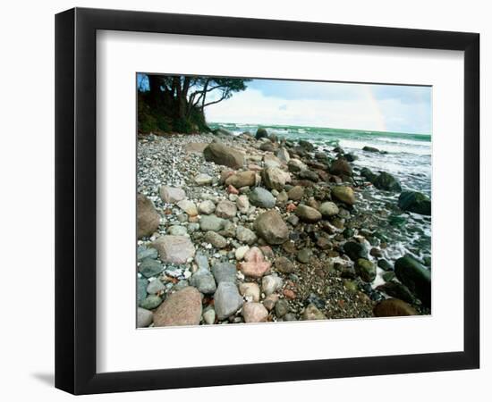 Rocky Coastline and Rainbow, Jasmund National Park, Island of Ruegen, Germany-Christian Ziegler-Framed Photographic Print