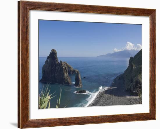 Rocky Coastline with Lava Rock Columns Jutting Out of the Ocean, Northern Madeira, Portugal, Atlant-James Emmerson-Framed Photographic Print