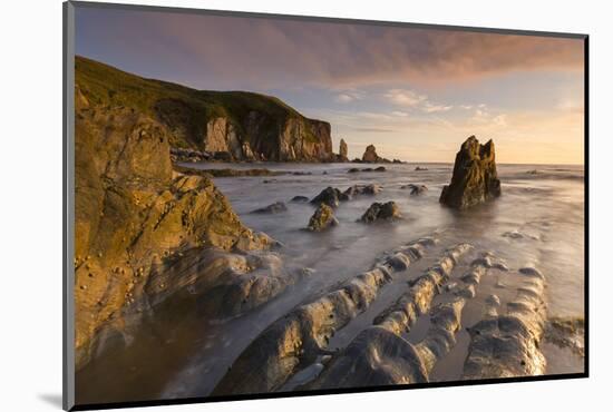 Rocky cove in golden evening light, Bantham Beach, South Hams, Devon, UK.-Adam Burton-Mounted Photographic Print