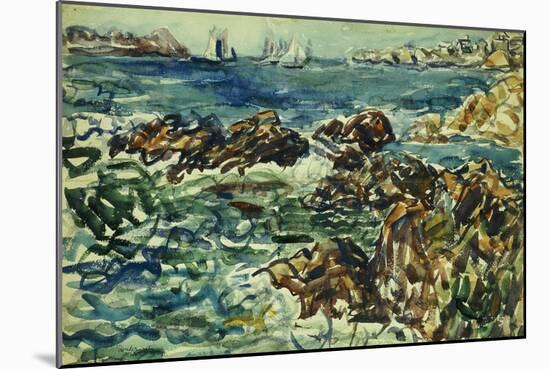 Rocky Cove with Village and Sketch of Rocks-Maurice Brazil Prendergast-Mounted Giclee Print